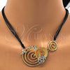 Oro Laminado Necklace and Earring, Gold Filled Style Spiral and Leaf Design, with White Crystal, Polished, Two Tone, 06.59.0109.1