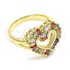 Oro Laminado Multi Stone Ring, Gold Filled Style Heart Design, with Multicolor Cubic Zirconia, Polished, Golden Finish, 01.283.0017.1.07