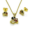 Oro Laminado Earring and Pendant Adult Set, Gold Filled Style Love Knot Design, with White and Black Cubic Zirconia, Polished, Golden Finish, 10.156.0509