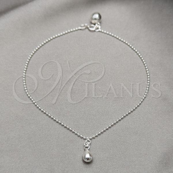 Sterling Silver Fancy Anklet, Teardrop and Ball Design, Polished, Silver Finish, 03.409.0070.10