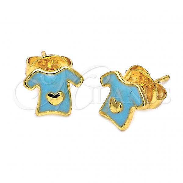 Oro Laminado Stud Earring, Gold Filled Style Heart Design, Blue Enamel Finish, Golden Finish, 5.126.009 *PROMO*