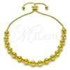 Oro Laminado Adjustable Bolo Bracelet, Gold Filled Style Ball and Box Design, Polished, Golden Finish, 03.417.0006.11