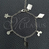 Sterling Silver Charm Bracelet, Flower and Rolo Design, Polished, Silver Finish, 03.392.0009