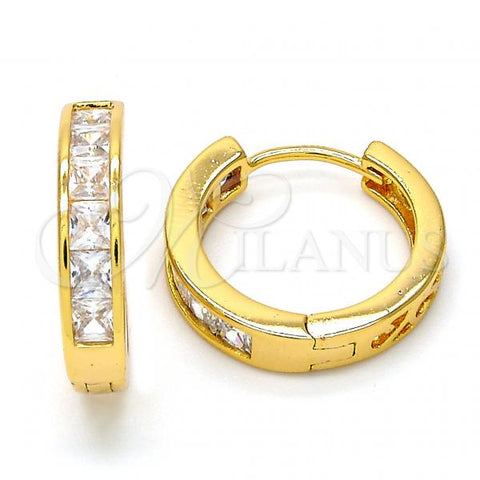 Oro Laminado Huggie Hoop, Gold Filled Style with White Cubic Zirconia, Polished, Golden Finish, 02.237.0004.1.20