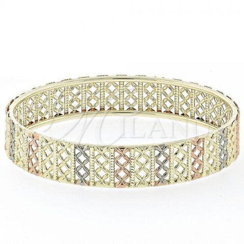 Oro Laminado Individual Bangle, Gold Filled Style Flower Design, Tricolor, 07.54.0002.05 (12 MM Thickness, Size 5 - 2.50 Diameter)