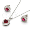 Sterling Silver Earring and Pendant Adult Set, Heart Design, with Garnet and White Cubic Zirconia, Polished, Rhodium Finish, 10.286.0025.1