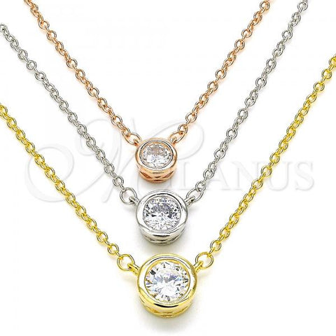 Sterling Silver Pendant Necklace, with White Cubic Zirconia, Polished, Tricolor, 04.336.0095.16