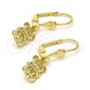 Oro Laminado Dangle Earring, Gold Filled Style Teddy Bear Design, Diamond Cutting Finish, Golden Finish, 5.123.031