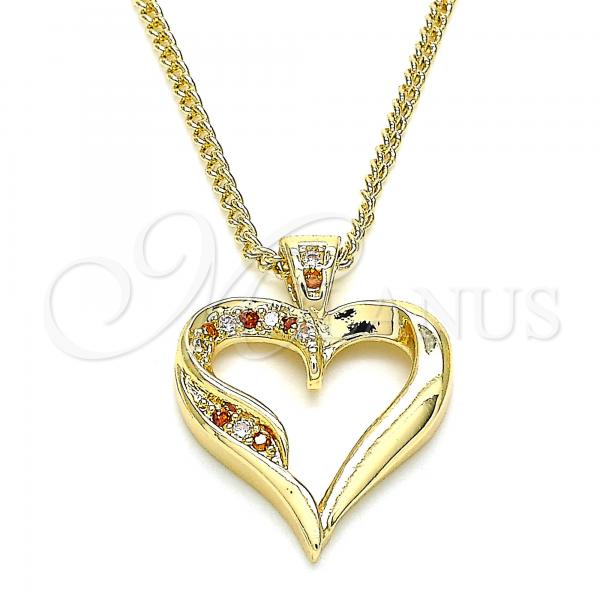 Oro Laminado Pendant Necklace, Gold Filled Style Heart Design, with Garnet and White Micro Pave, Polished, Golden Finish, 04.156.0351.1.20