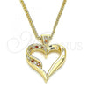 Oro Laminado Pendant Necklace, Gold Filled Style Heart Design, with Garnet and White Micro Pave, Polished, Golden Finish, 04.156.0351.1.20