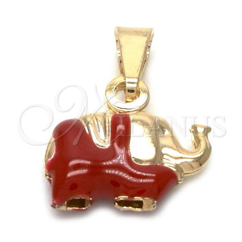 Oro Laminado Fancy Pendant, Gold Filled Style Elephant Design, Red Enamel Finish, Golden Finish, 05.32.0062.2
