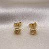 Oro Laminado Stud Earring, Gold Filled Style with White Micro Pave, Polished, Golden Finish, 02.156.0478