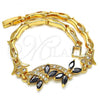 Oro Laminado Fancy Bracelet, Gold Filled Style Dragon-Fly and Fish Design, with Black and White Cubic Zirconia, Polished, Golden Finish, 03.210.0096.08