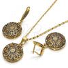 Oro Laminado Earring and Pendant Adult Set, Gold Filled Style Flower Design, with White Crystal, Polished, Golden Finish, 10.314.0006.1