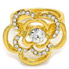 Oro Laminado Multi Stone Ring, Gold Filled Style Flower Design, with White Crystal, Polished, Golden Finish, 01.241.0025.08 (Size 8)