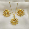 Oro Laminado Earring and Pendant Adult Set, Gold Filled Style Flower Design, with White Crystal, Polished, Golden Finish, 10.118.0035
