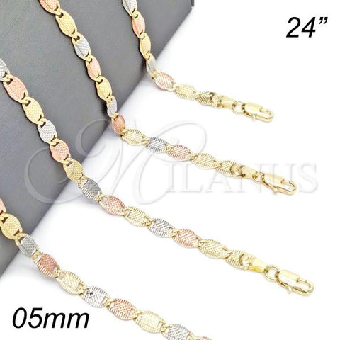 Oro Laminado Basic Necklace, Gold Filled Style Mariner Design, Diamond Cutting Finish, Tricolor, 04.380.0033.24