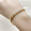 Oro Laminado Fancy Bracelet, Gold Filled Style Greek Key Design, with White Cubic Zirconia, Polished, Golden Finish, 03.283.0506.07