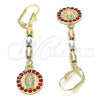 Oro Laminado Long Earring, Gold Filled Style Guadalupe Design, with Garnet Crystal, Polished, Tricolor, 02.351.0027.2