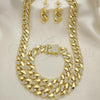 Oro Laminado Necklace, Bracelet and Earring, Gold Filled Style with White Crystal, Polished, Golden Finish, 06.372.0047