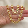 Oro Laminado Basic Necklace, Gold Filled Style Miami Cuban Design, Golden Finish, 04.63.0130.1.24
