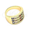 Oro Laminado Multi Stone Ring, Gold Filled Style with Multicolor Cubic Zirconia, Polished, Golden Finish, 01.346.0017.1.09