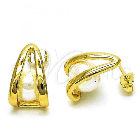 Oro Laminado Stud Earring, Gold Filled Style Chunky Design, with Ivory Pearl, Polished, Golden Finish, 02.213.0514