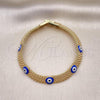 Oro Laminado Fancy Bracelet, Gold Filled Style Evil Eye and Bismark Design, Blue Enamel Finish, Golden Finish, 03.331.0215.08