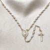 Oro Laminado Thin Rosary, Gold Filled Style Guadalupe and Crucifix Design, with White Cubic Zirconia, Polished, Tricolor, 09.253.0083.24