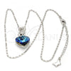 Rhodium Plated Pendant Necklace, Heart Design, with Bermuda Blue and Aurore Boreale Swarovski Crystals, Polished, Rhodium Finish, 04.239.0044.1.18