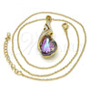 Oro Laminado Pendant Necklace, Gold Filled Style Teardrop and Rolo Design, with Heliotrope and Aurore Boreale Swarovski Crystals, Polished, Golden Finish, 04.239.0037.5.16