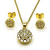 Oro Laminado Earring and Pendant Adult Set, Gold Filled Style with White Micro Pave, Polished, Golden Finish, 10.344.0009