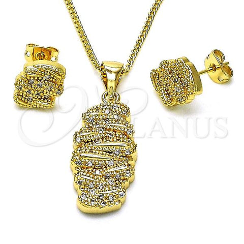 Oro Laminado Earring and Pendant Adult Set, Gold Filled Style with White Micro Pave, Polished, Golden Finish, 10.342.0141