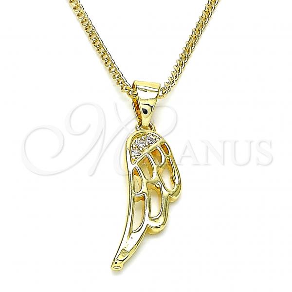 Oro Laminado Pendant Necklace, Gold Filled Style with White Micro Pave, Polished, Golden Finish, 04.156.0460.20