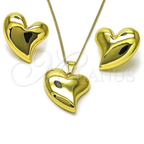 Oro Laminado Earring and Pendant Adult Set, Gold Filled Style Heart Design, Polished, Golden Finish, 10.341.0012