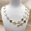 Oro Laminado Necklace and Bracelet, Gold Filled Style Four-leaf Clover and Hollow Design, Polished, Golden Finish, 06.213.0029
