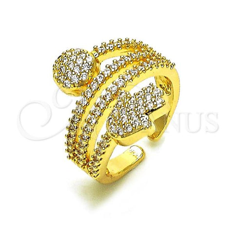 Oro Laminado Multi Stone Ring, Gold Filled Style Hand of God Design, with White Micro Pave, Polished, Golden Finish, 01.284.0088
