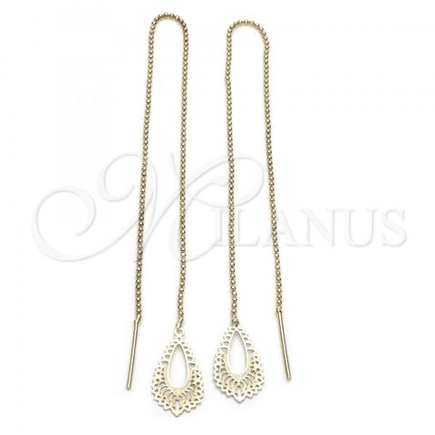 Oro Laminado Threader Earring, Gold Filled Style Leaf Design, Golden Finish, 02.63.0637