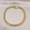 Oro Laminado Basic Anklet, Gold Filled Style Miami Cuban Design, with White Micro Pave, Polished, Golden Finish, 04.156.0466.10