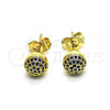 Oro Laminado Stud Earring, Gold Filled Style with Sapphire Blue Micro Pave, Polished, Golden Finish, 02.156.0424.8