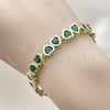 Oro Laminado Tennis Bracelet, Gold Filled Style Heart Design, with Green Cubic Zirconia, Polished, Golden Finish, 03.284.0058.2.07
