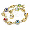 Oro Laminado Fancy Bracelet, Gold Filled Style Evil Eye Design, Multicolor Resin Finish, Golden Finish, 03.326.0012.06