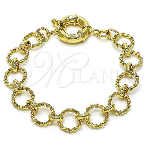 Oro Laminado Fancy Bracelet, Gold Filled Style Rolo and Twist Design, Polished, Golden Finish, 03.415.0006.07
