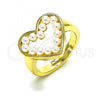 Oro Laminado Multi Stone Ring, Gold Filled Style Heart Design, with Ivory Pearl, Polished, Golden Finish, 01.341.0089