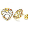 Oro Laminado Stud Earring, Gold Filled Style Heart Design, with Garnet and White Micro Pave, Polished, Golden Finish, 02.156.0512.1