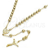 Oro Laminado Medium Rosary, Gold Filled Style Heart and Crucifix Design, Polished, Golden Finish, 09.118.0015.24