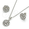 Sterling Silver Earring and Pendant Adult Set, Flower Design, with White Cubic Zirconia, Polished, Rhodium Finish, 10.175.0018