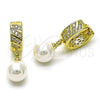 Oro Laminado Dangle Earring, Gold Filled Style Ball Design, with Ivory Micro Pave and White Cubic Zirconia, Polished, Golden Finish, 02.213.0773