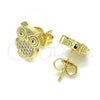 Oro Laminado Stud Earring, Gold Filled Style Owl Design, with Ruby and White Micro Pave, Polished, Golden Finish, 02.156.0599