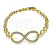 Oro Laminado Fancy Bracelet, Gold Filled Style Infinite Design, with White Micro Pave, Polished, Golden Finish, 03.283.0231.07